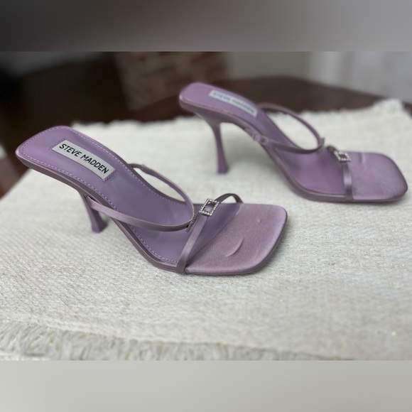 Steve Madden Aislinn Heeled Sandal Size 7 Purple Satin Rhinestone Detail Formal - Picture 6 of 13